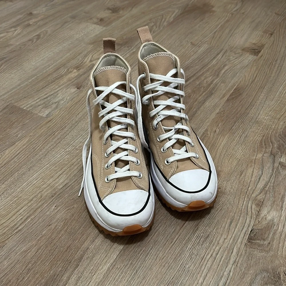 Converse Beige High-Top Platform Sneakers with White Accents - Picture 3 of 8